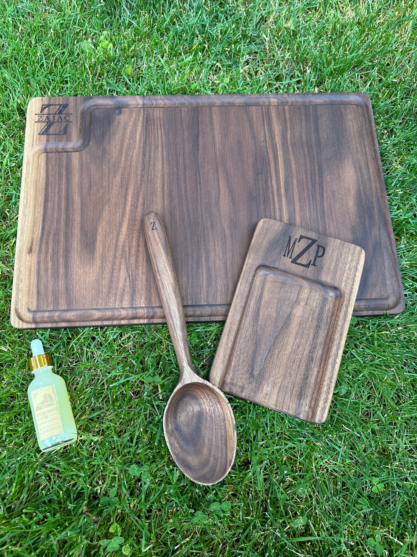 Custom Hardwood Cutting Board, Spoon, and Spoon Rest - Personalized Wedding or Housewarming Gift